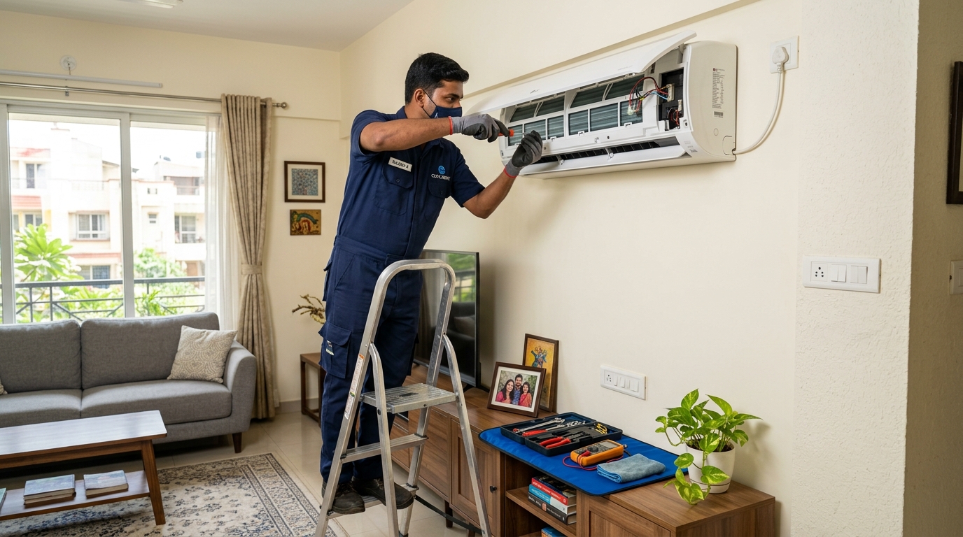 Expert AC Repair Technician Servicing Split Air Conditioner