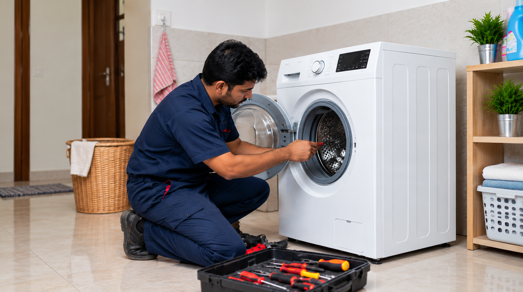 Certified Washing Machine Technician Testing Front Load Machine